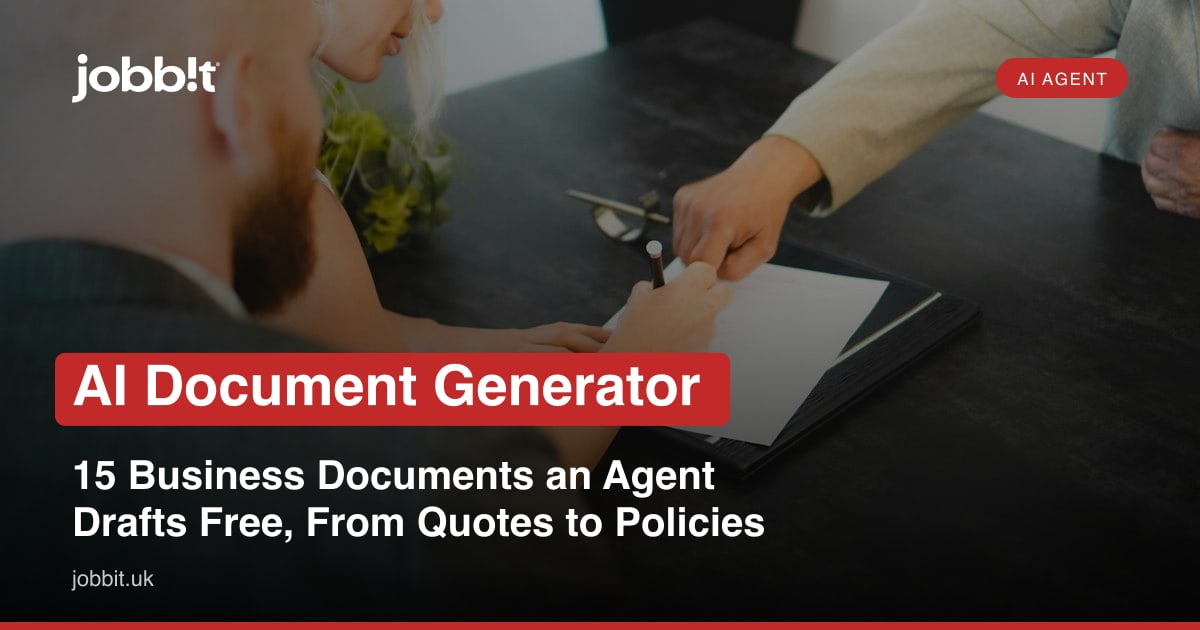 AI-dokumentgenerator: 15 forretningsdokumenter, en agent skriver gratis, fra tilbud til politikker