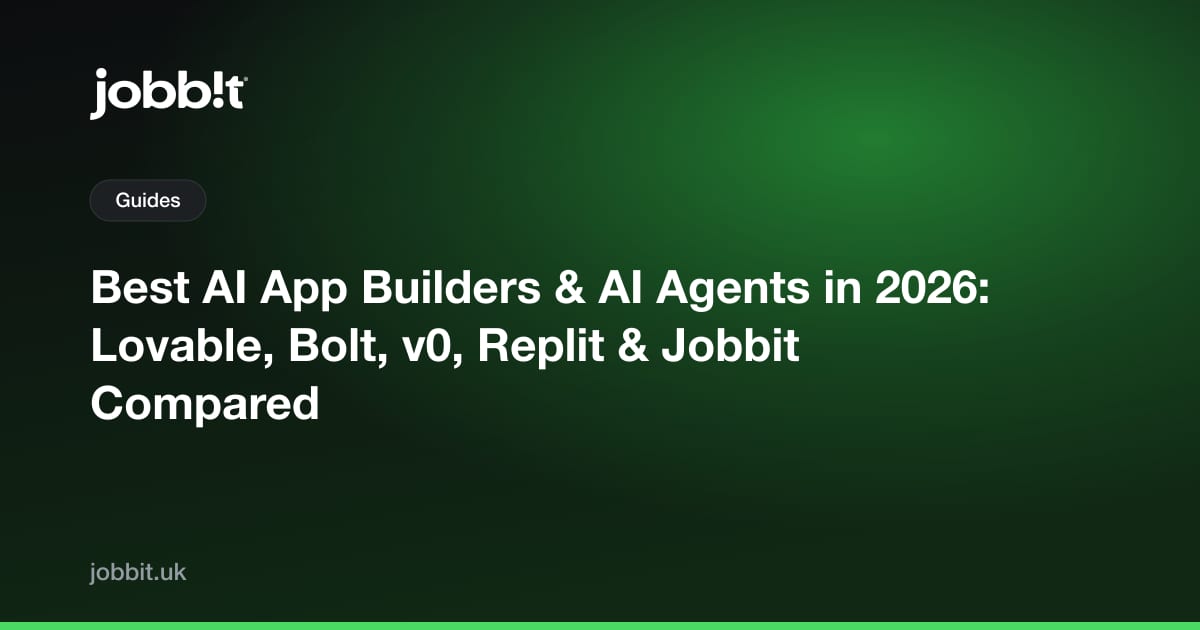 Bedste AI-app-byggere og AI-agenter i 2026: Lovable, Bolt, v0, Replit og Jobbit