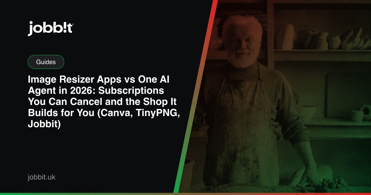 App per ridimensionare immagini contro un unico agente IA nel 2026: abbonamenti da annullare e il negozio che ti costruisce (Canva, TinyPNG, Jobbit)